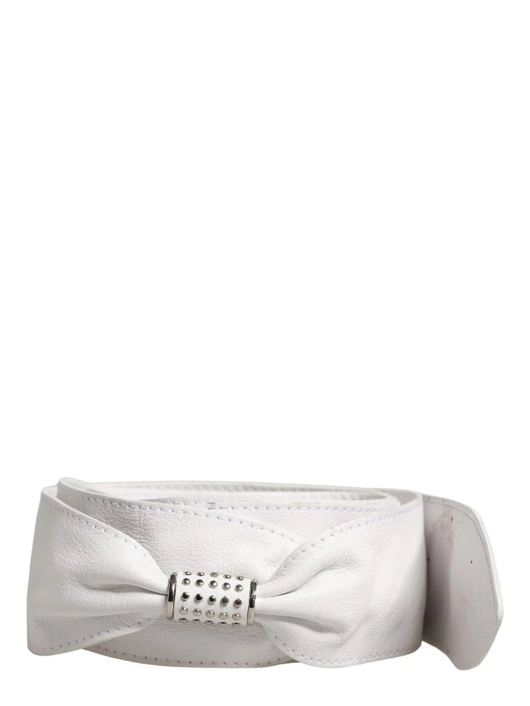 Women White Leather Embellished Wide Waist Cintura Belt