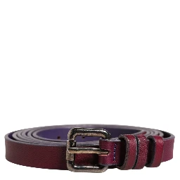 Maroon Leather Silver Metal Buckle Waist Women Belt
