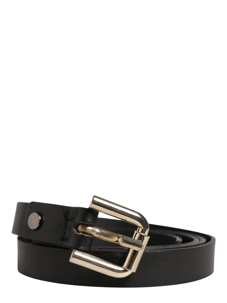 Black Leather Slim Gold Tone Buckle Waist Men Belt alternative