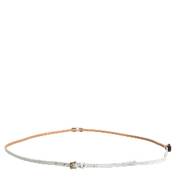 White Leather Skinny Gold Metal Buckle Belt