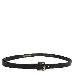 Black Leather Slim Gold Tone Buckle Waist Men Belt