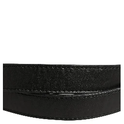 Black Leather Square Metal Buckle Waist Belt