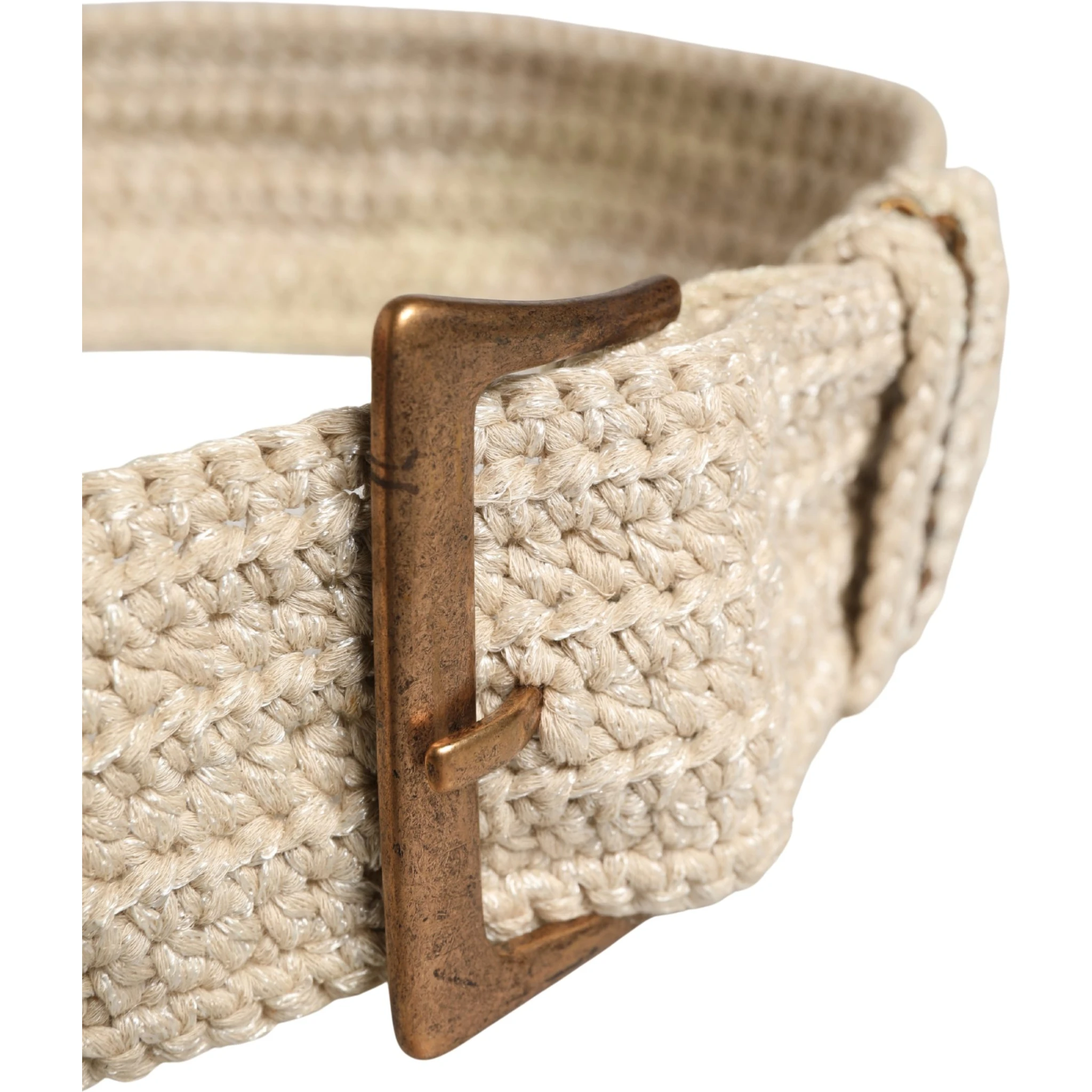 Beige Woven Vintage Metal Buckle Waist Belt