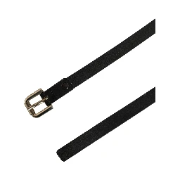 Black Leather Slim Gold Tone Buckle Waist Men Belt