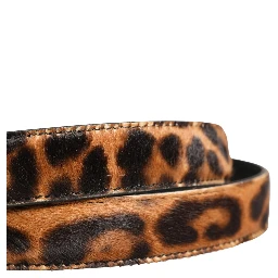 Brown Calf Fur Leopard Metal Buckle Belt