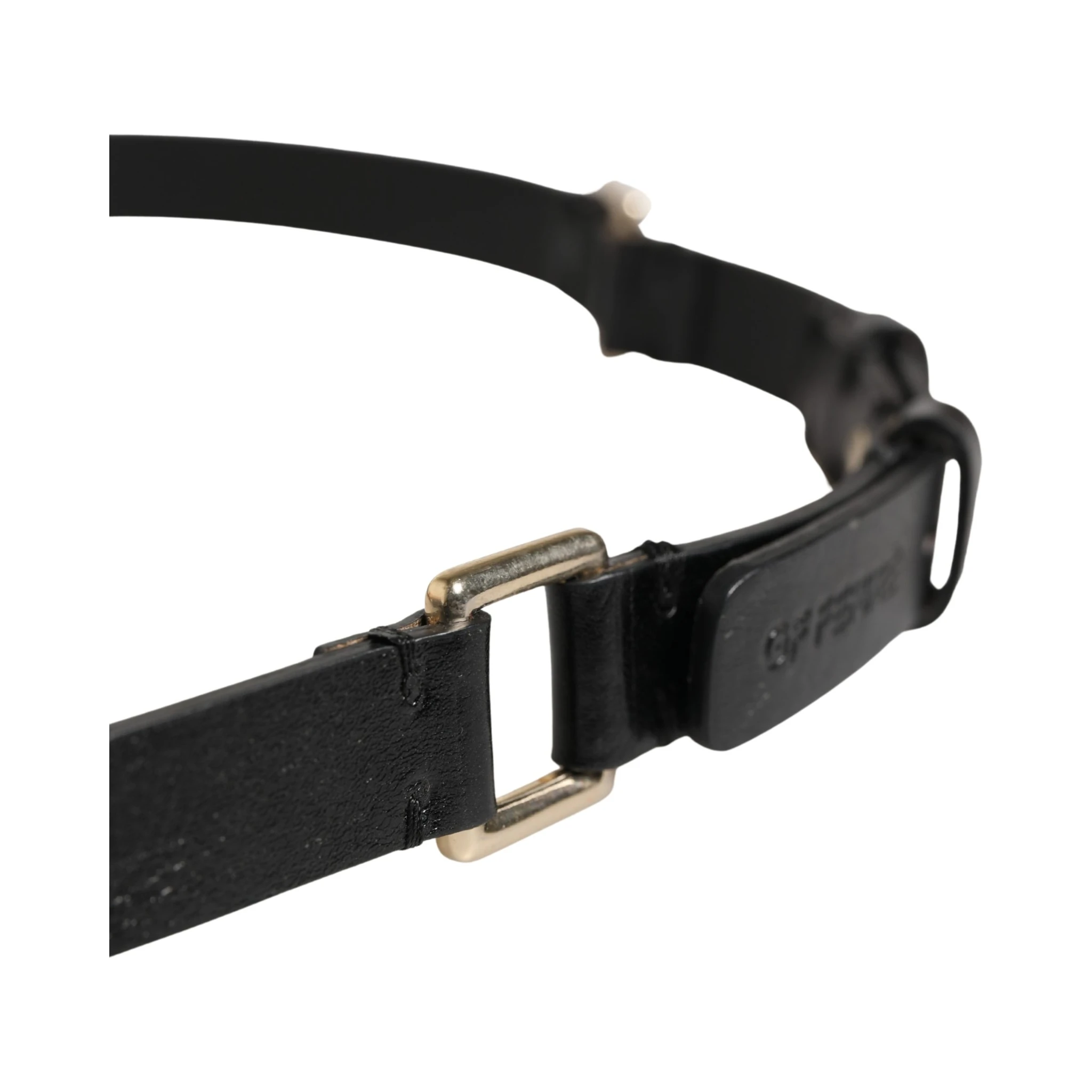 Black Leather Thin Gold Metal Brass Buckle Waist Belt