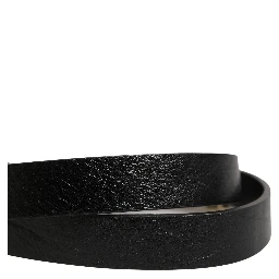 Black Leather Thin Gold Metal Brass Buckle Waist Belt