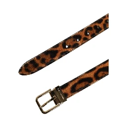 Brown Calf Fur Leopard Metal Buckle Belt