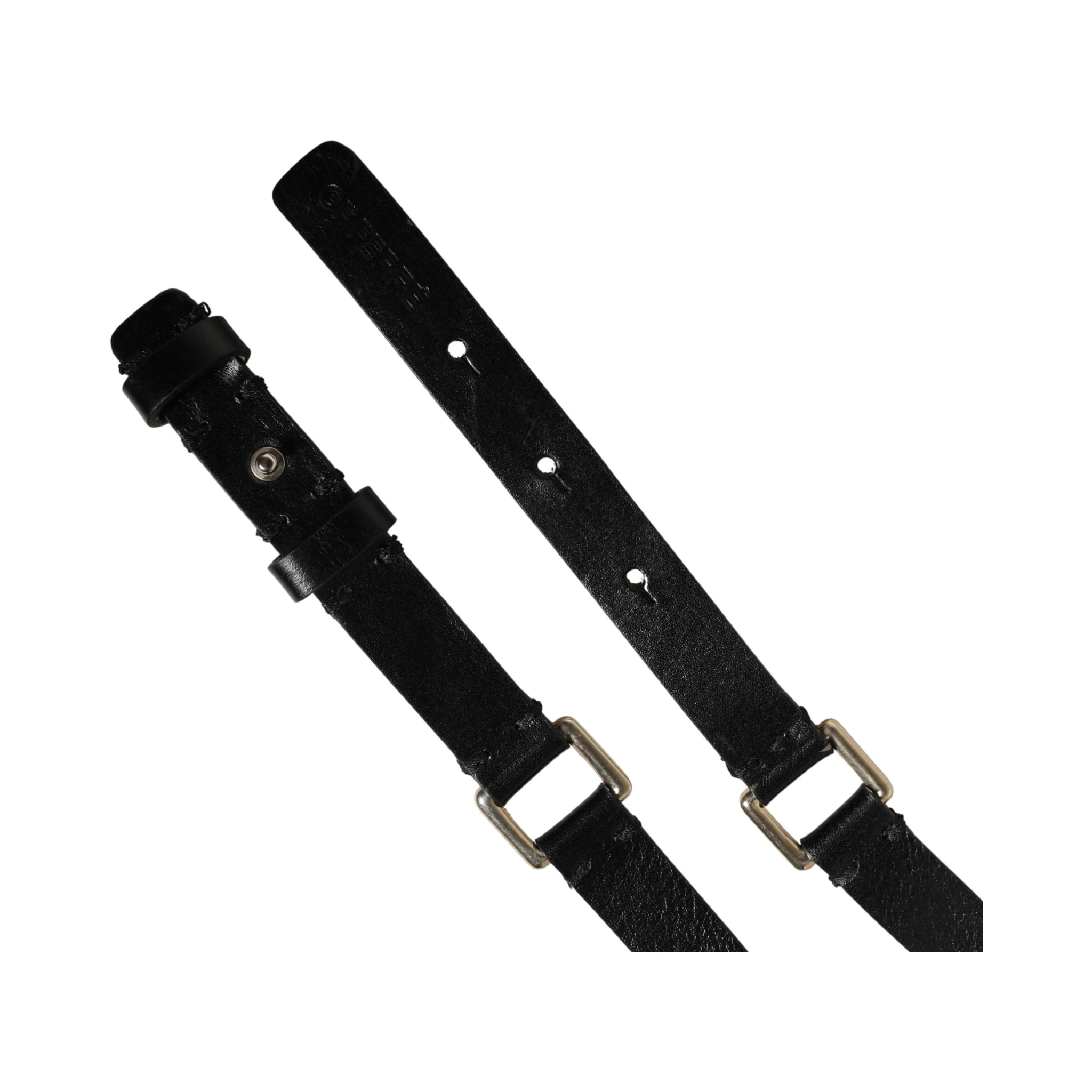 Black Leather Thin Gold Metal Brass Buckle Waist Belt