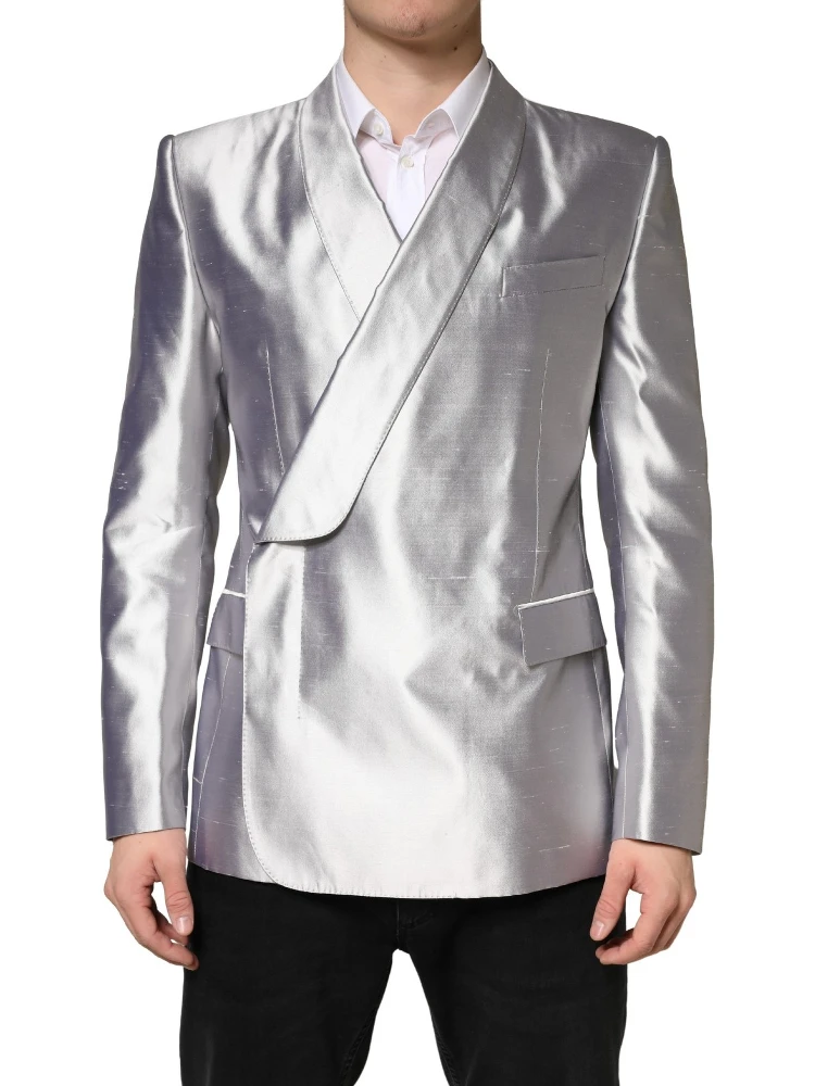 Silver SICILIA Silk Double Breasted Blazer alternative