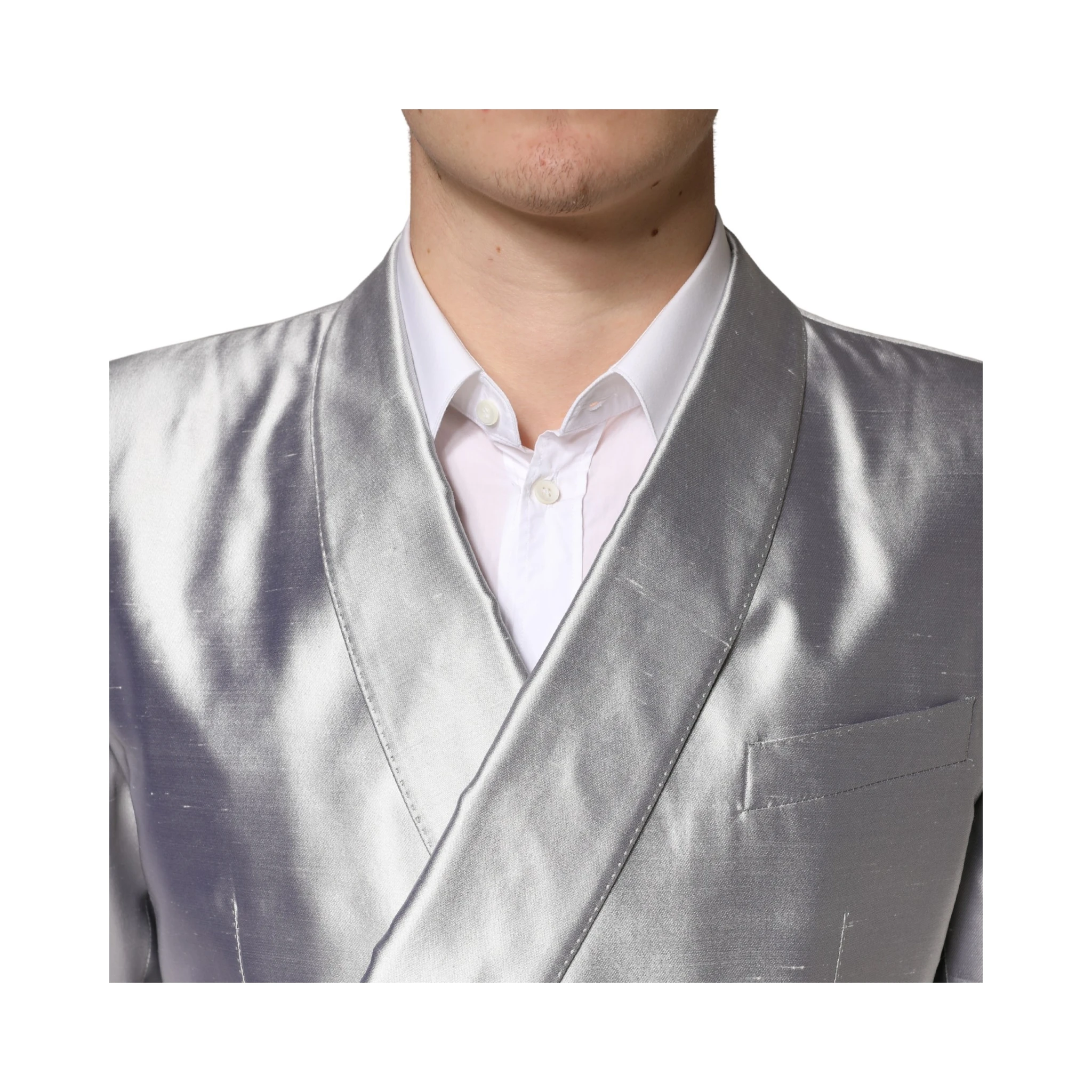 Silver SICILIA Silk Double Breasted Blazer