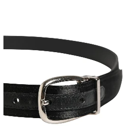 Men Black Classic Leather Metal Buckle Belt