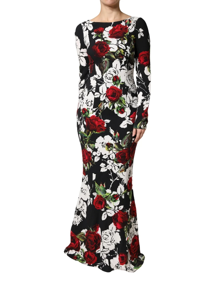 Black Floral Viscose Bodycon Long Gown Dress alternative