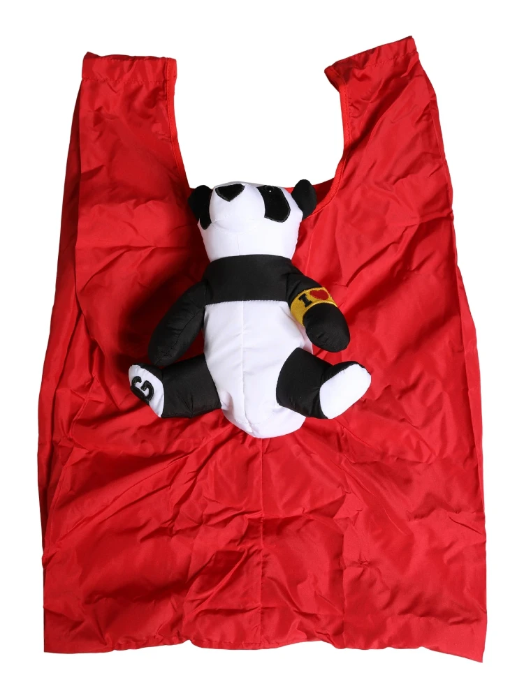 Men Red Polyester Panda Stuffed Ecobag Tote Borse Bag