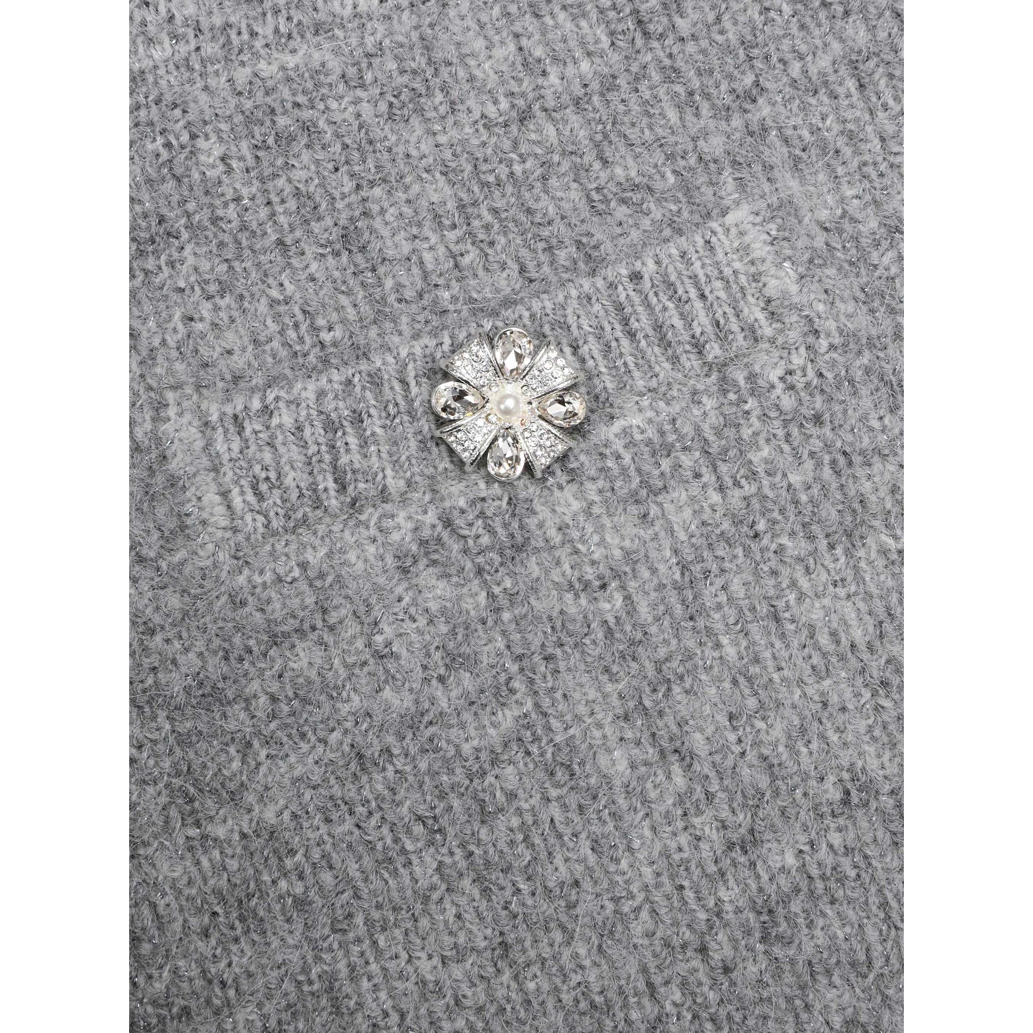 Grey Fluffy Crystal Trim Cardigan – self-portrait-EU