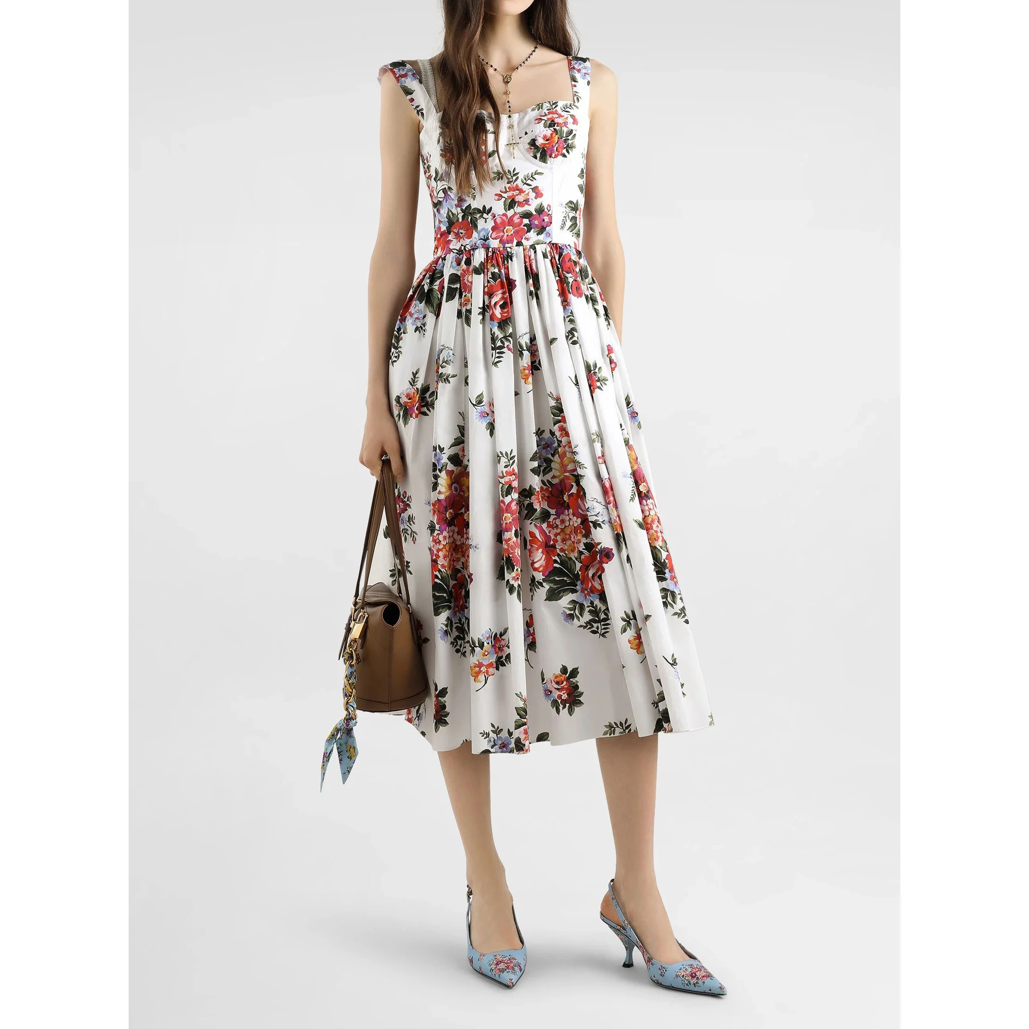 Floral print bustier midi dress