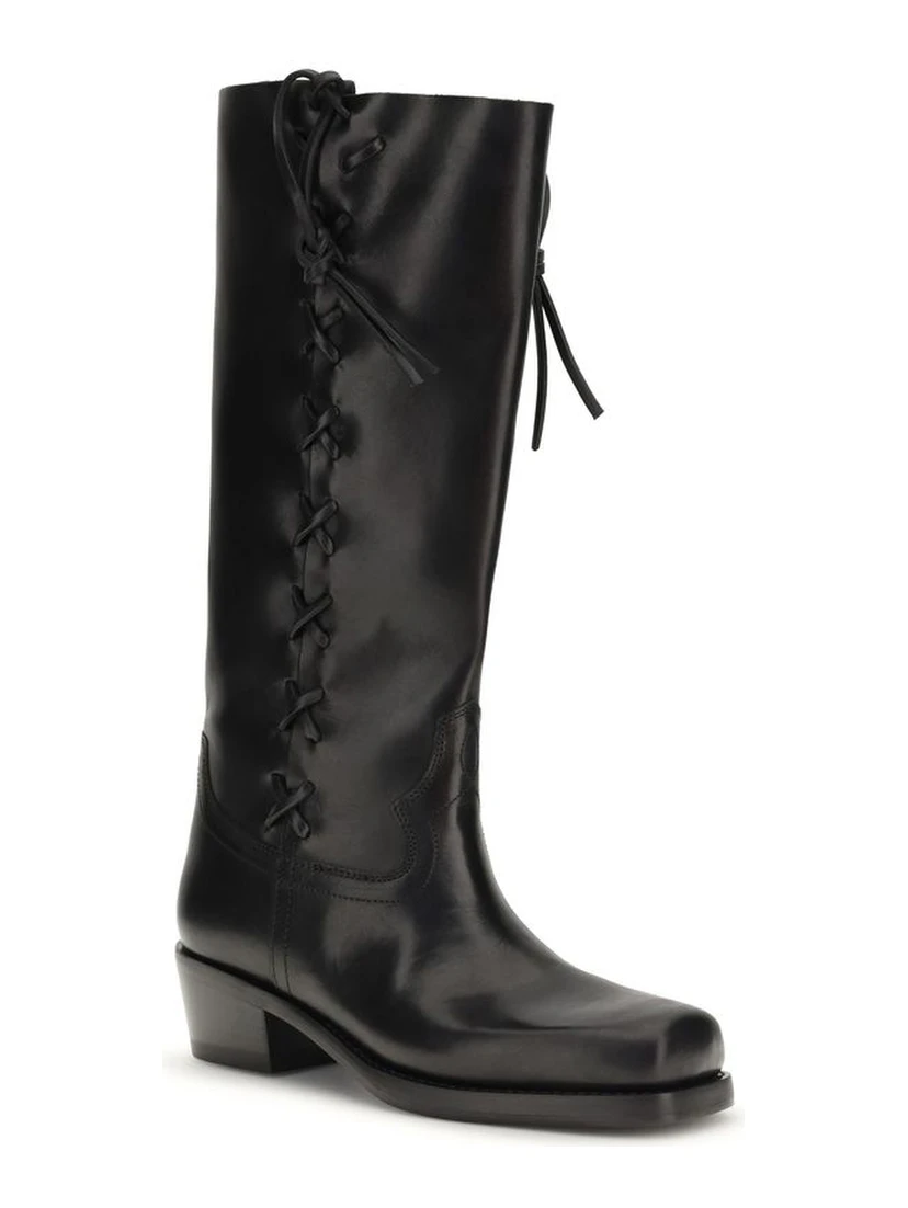 Black Calf Leather Bos Taurus Lace-Up Boots