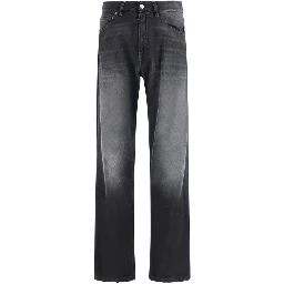 Black Cotton Straight-Leg Jeans