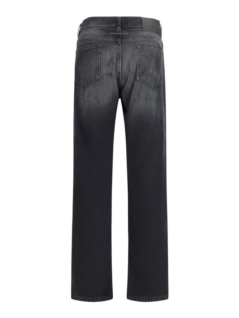 Black Cotton Straight-Leg Jeans