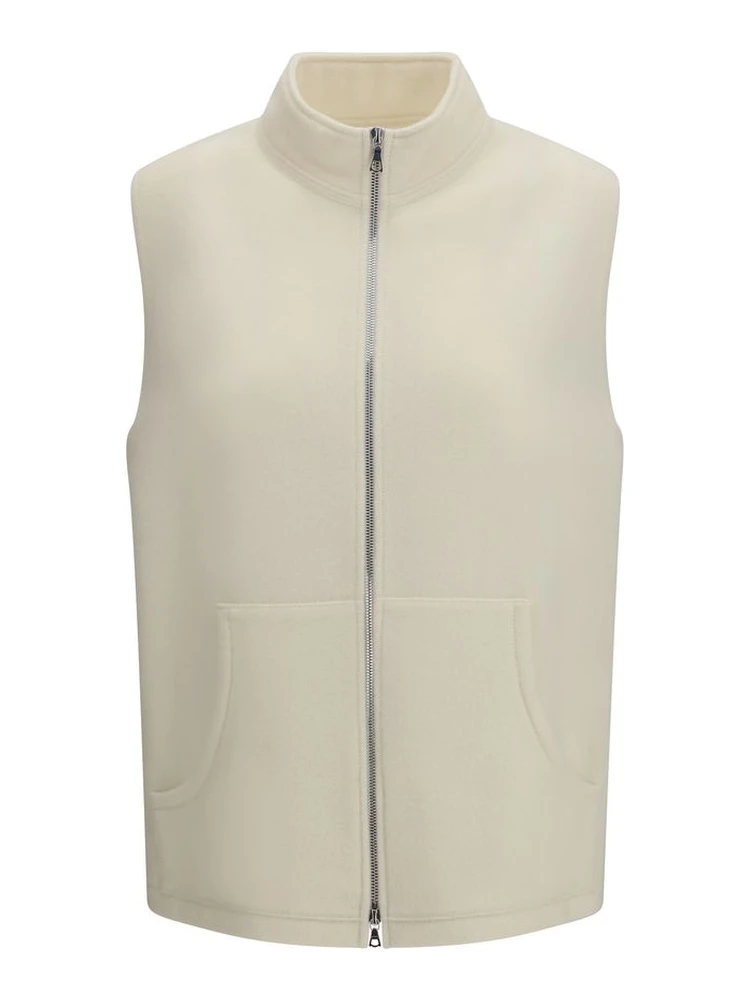 Beige Fleece Wool Sleveless Jacket