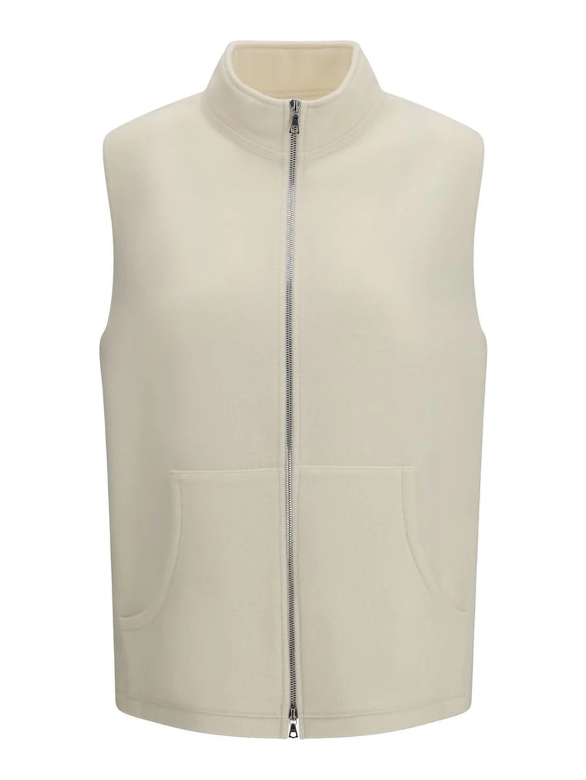 Beige Fleece Wool Sleveless Jacket