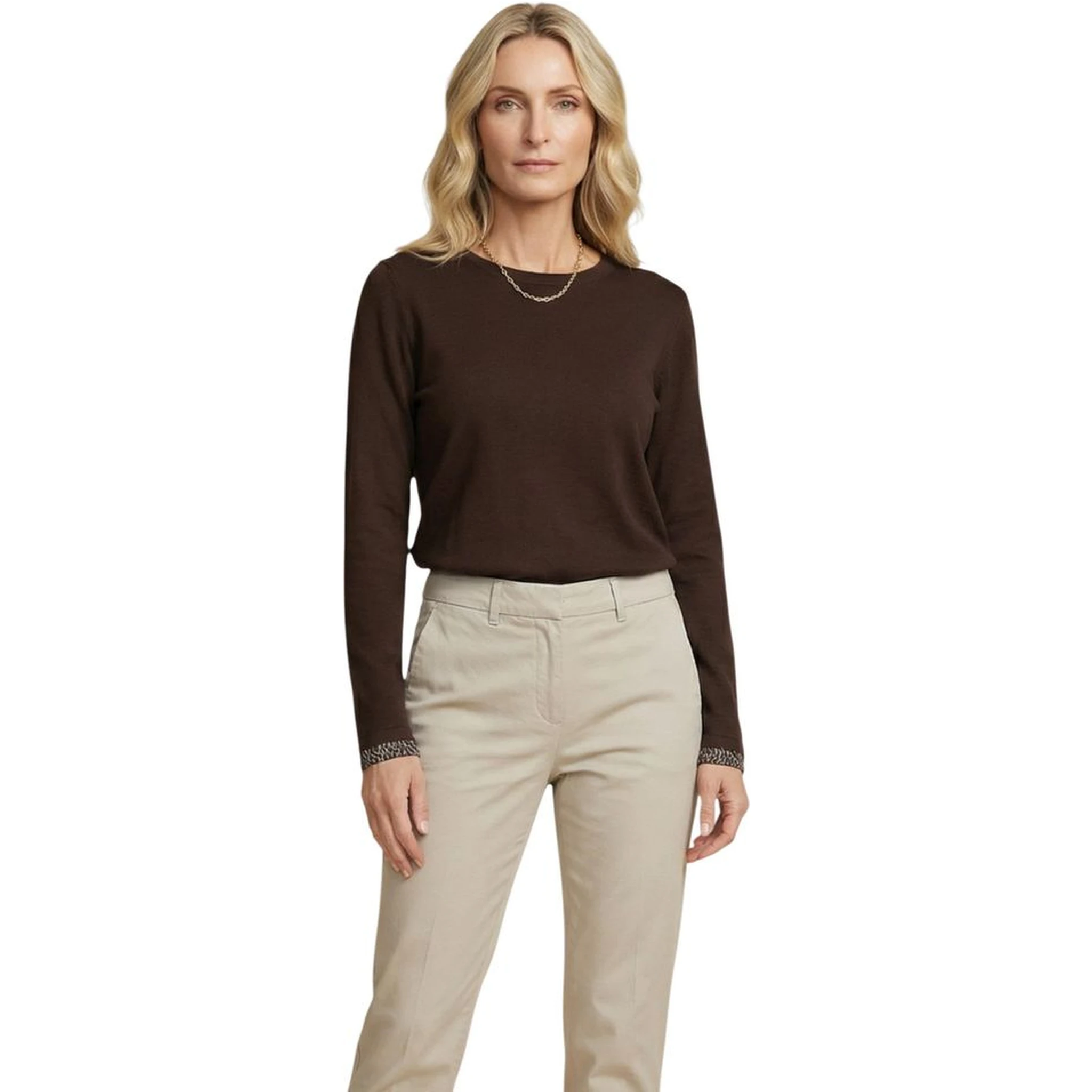 Brown Cotton Long Sleeve T-Shirt