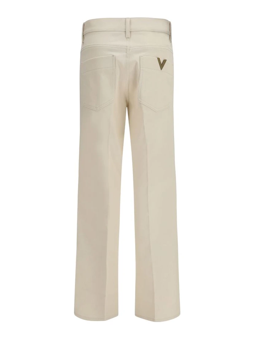Beige Cotton Flared Jeans