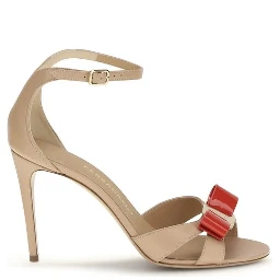 Beige Calf Leather Bos Taurus Stiletto Heel Sandals