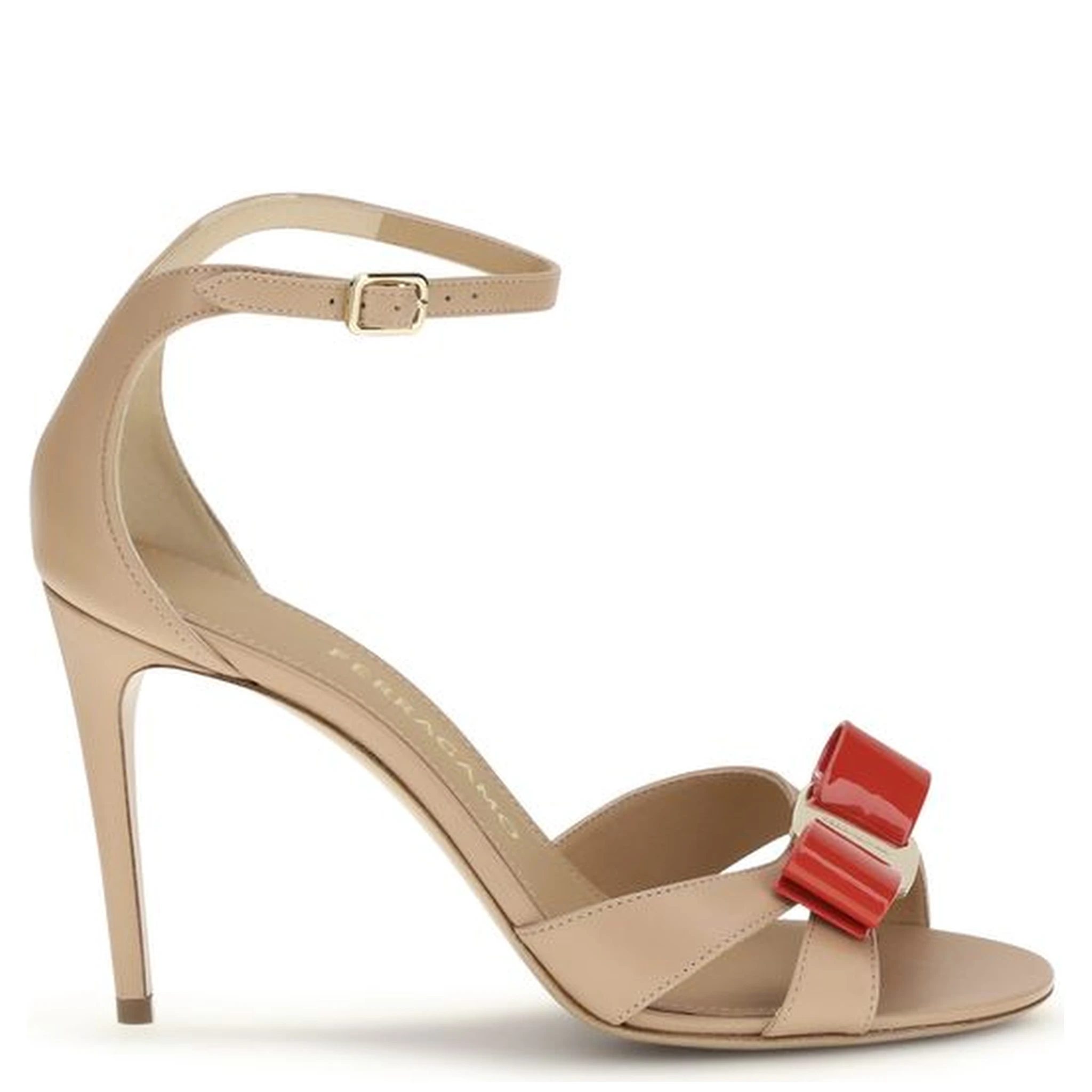 Beige Calf Leather Bos Taurus Stiletto Heel Sandals