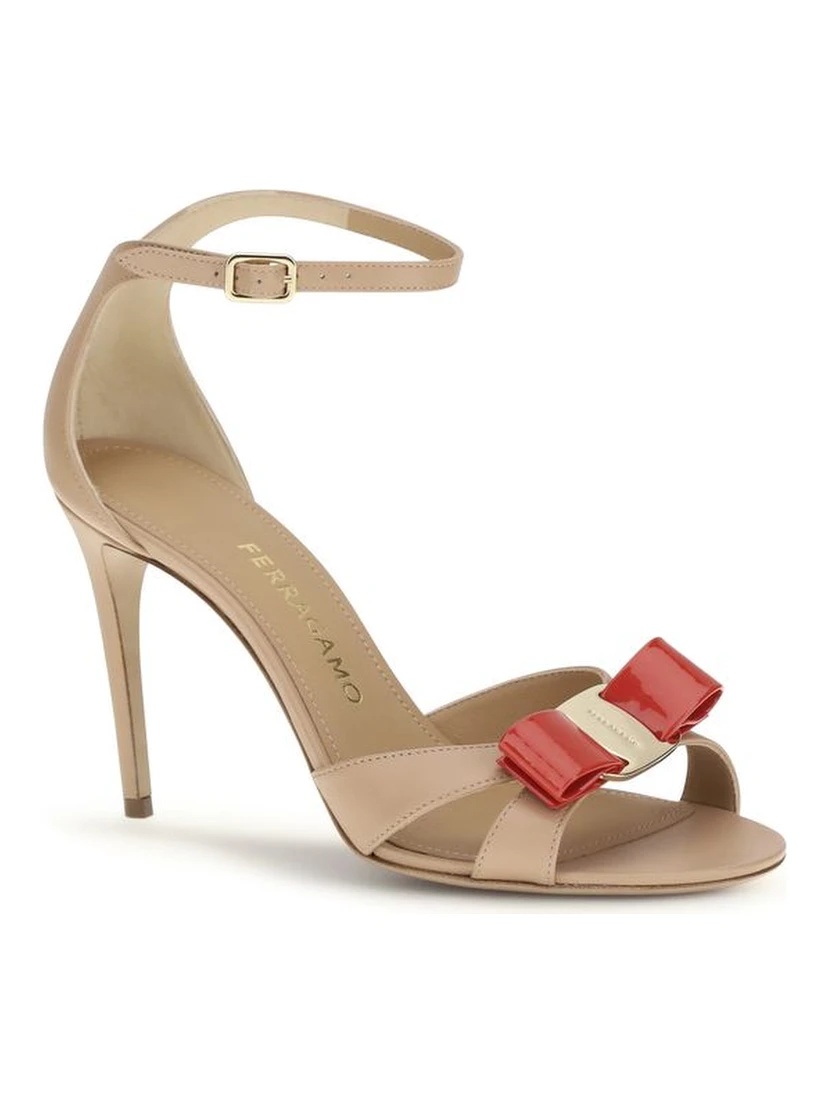 Beige Calf Leather Bos Taurus Stiletto Heel Sandals