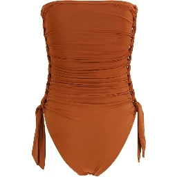 Brown Polyester One-Piece Swimsuit