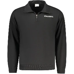 "Black Cotton Men's Sweatshirt with Half Zip and Pockets"
