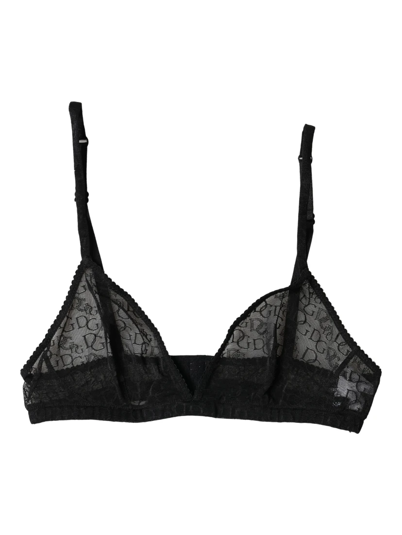 Black Logo Mania Sheer Soft Cup Bra Underwear