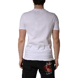 White Logo Embroidery Cotton Men Crew Neck T-shirt