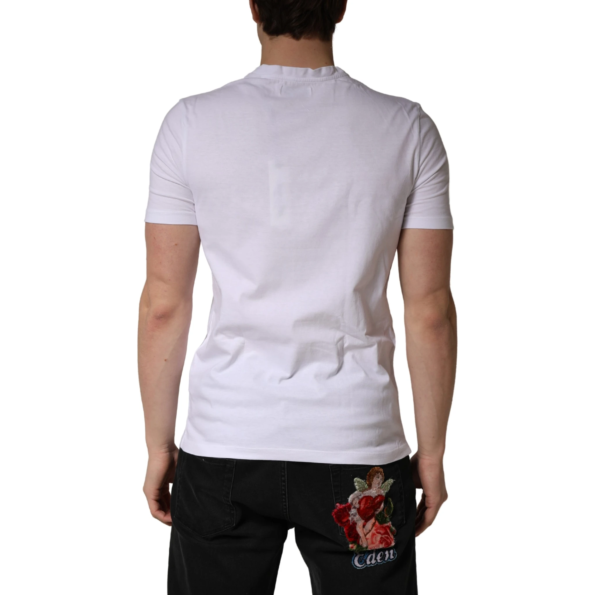 White Logo Embroidery Cotton Men Crew Neck T-shirt