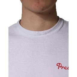White Logo Embroidery Cotton Men Crew Neck T-shirt