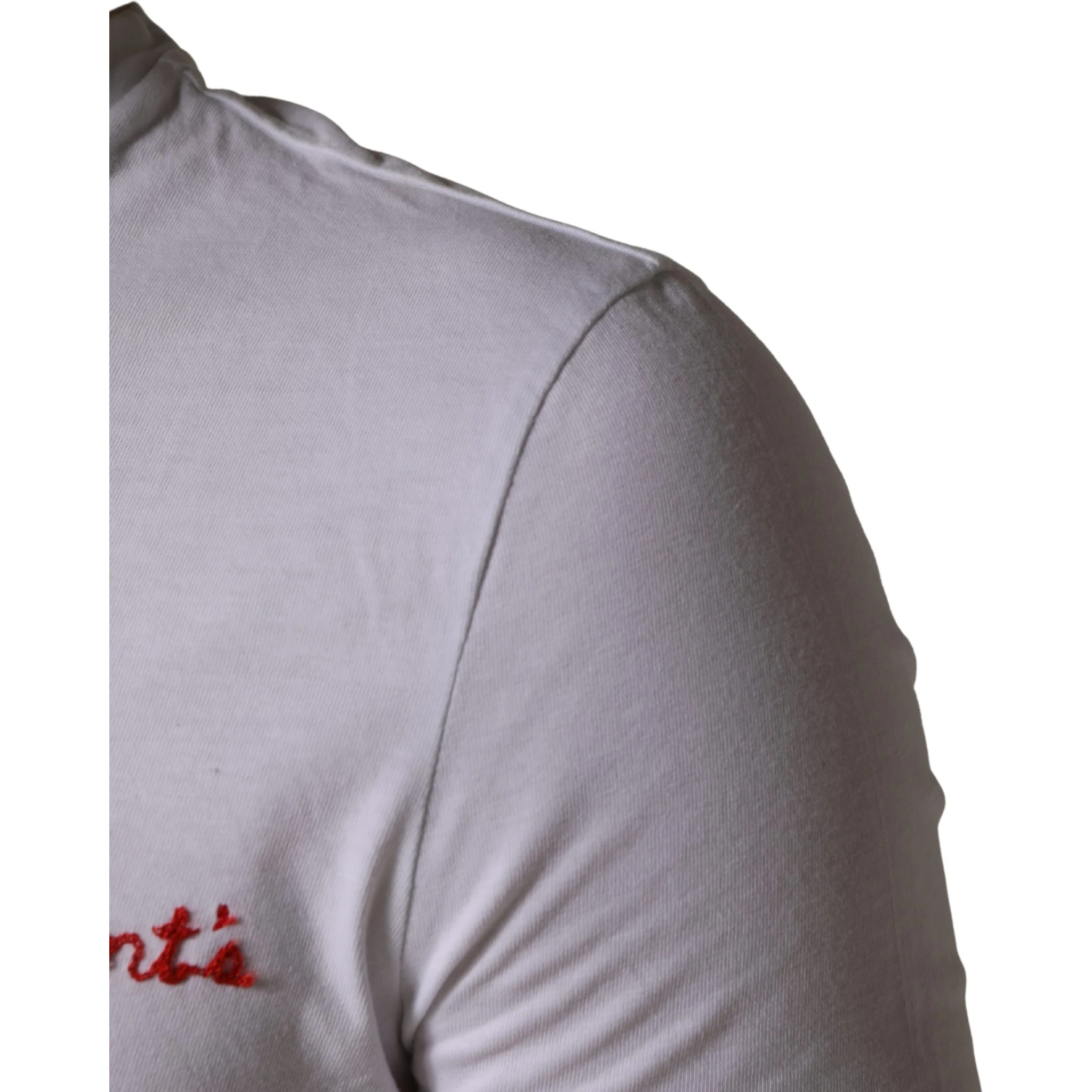 White Logo Embroidery Cotton Men Crew Neck T-shirt