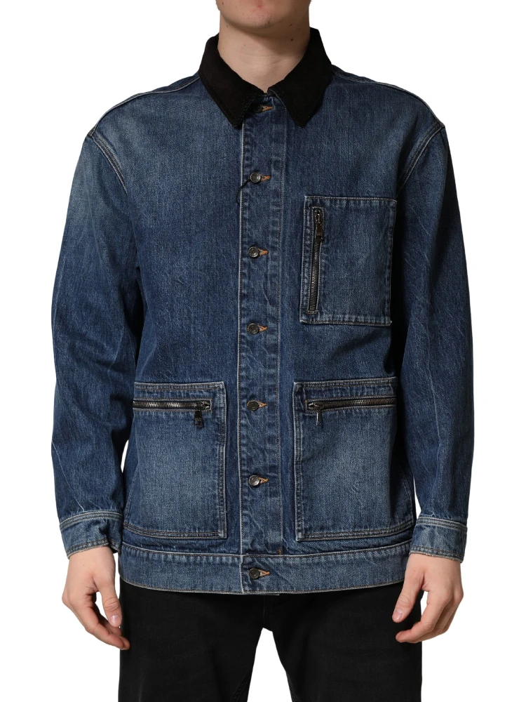 Black Blue Cotton Denim Blouson Men Jacket alternative