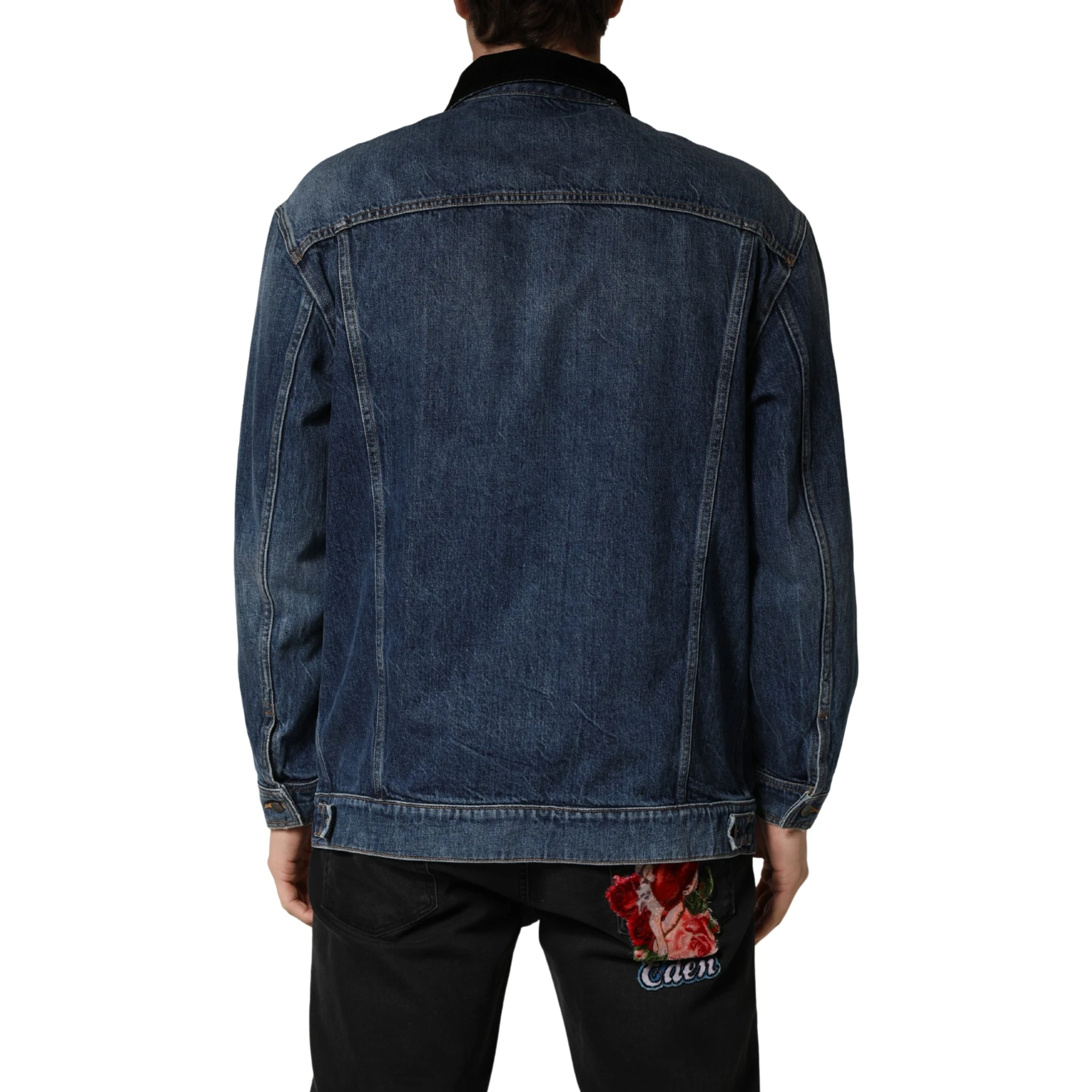 Black Blue Cotton Denim Blouson Men Jacket
