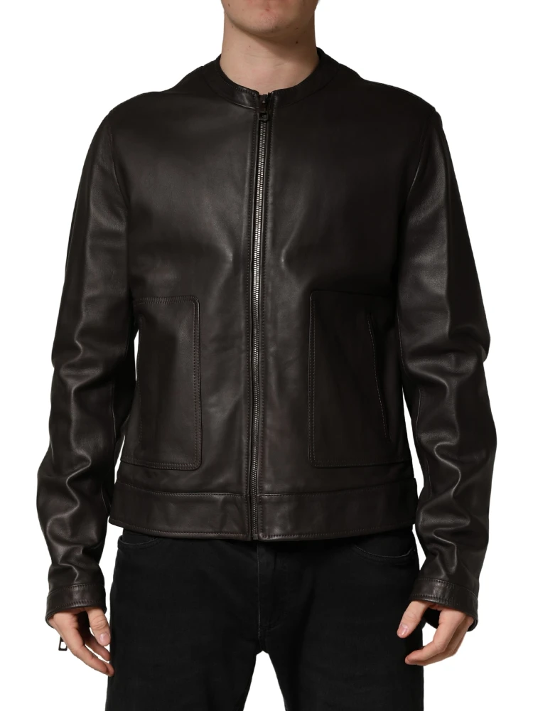 Black LambskinLeather Full Zip Biker Jacket