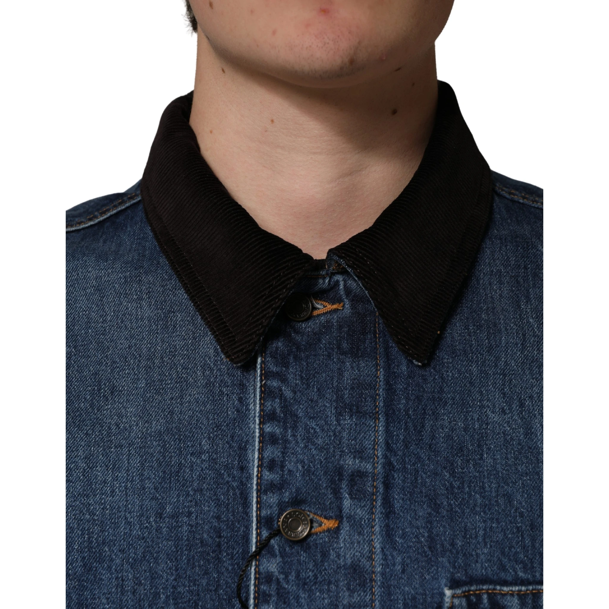 Black Blue Cotton Denim Blouson Men Jacket