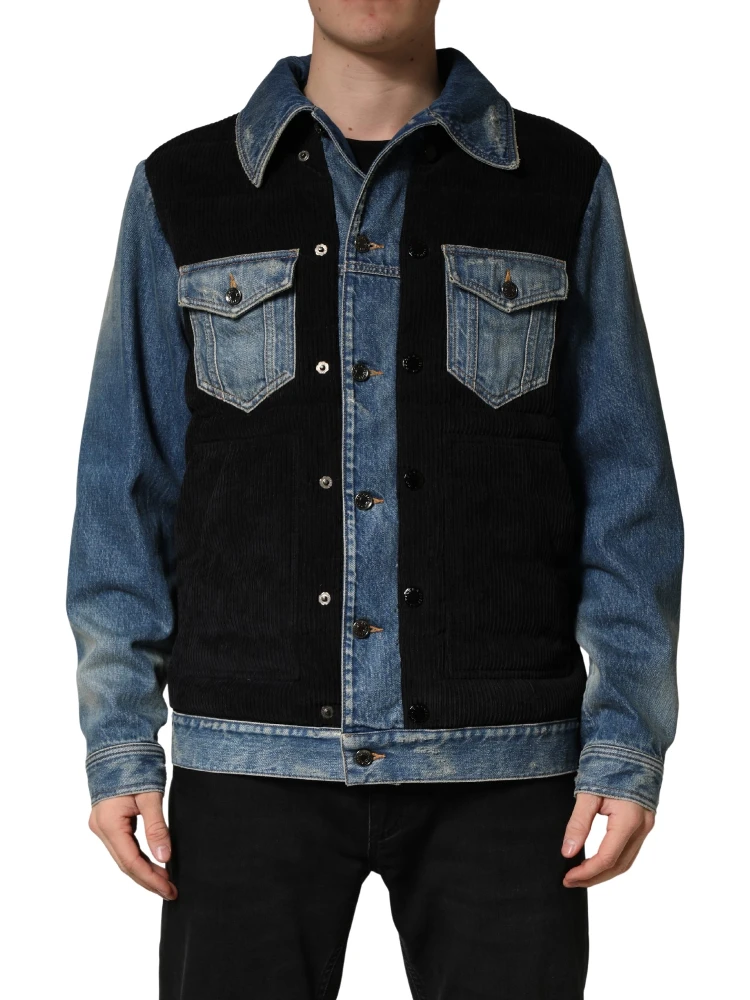 Black Blue Cotton Denim Blouson Men  Jacket alternative