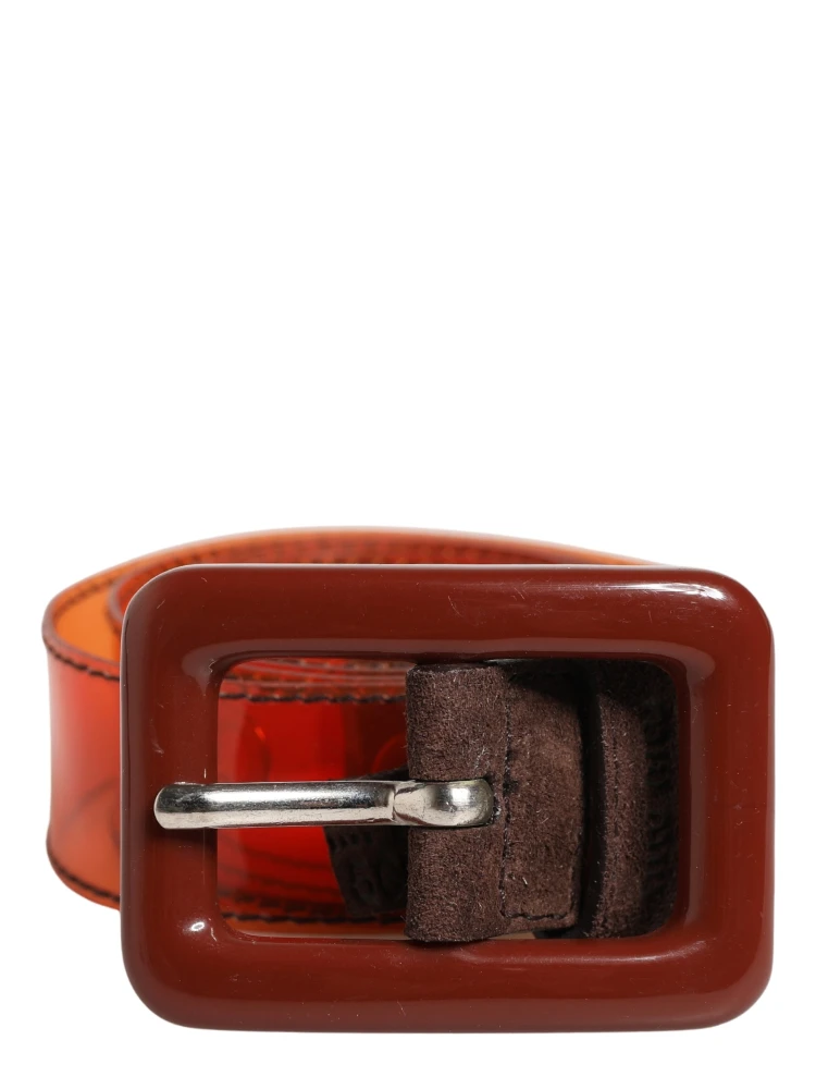 Orange PVC Waist Women Cintura Square Buckle Belt