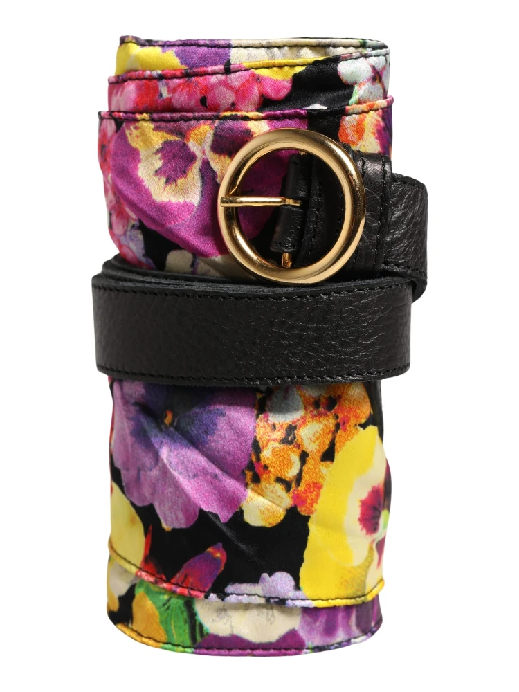Multicolor Floral Wide Waist Gold Metal Buckle Cintura Belt alternative
