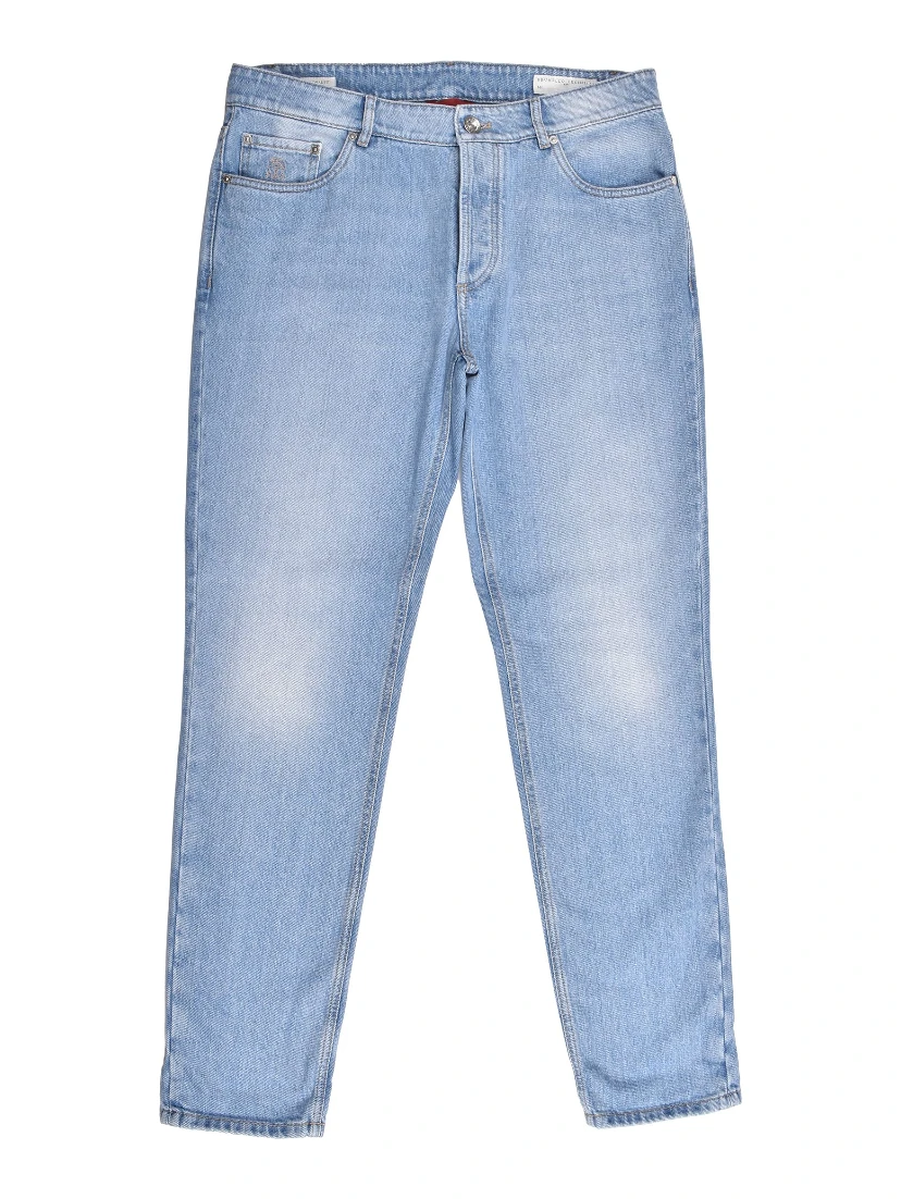Blue Cotton Straight-Leg Jeans