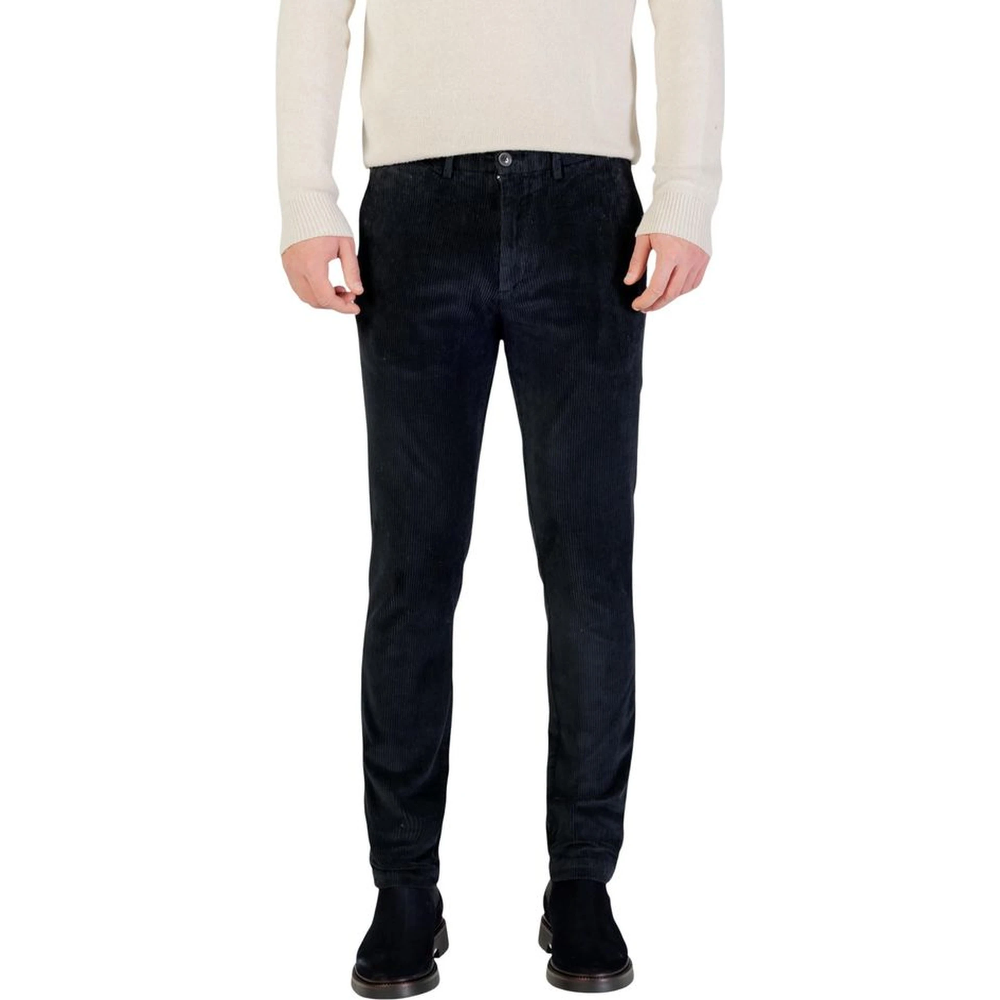 Blue Cotton Casual Pants