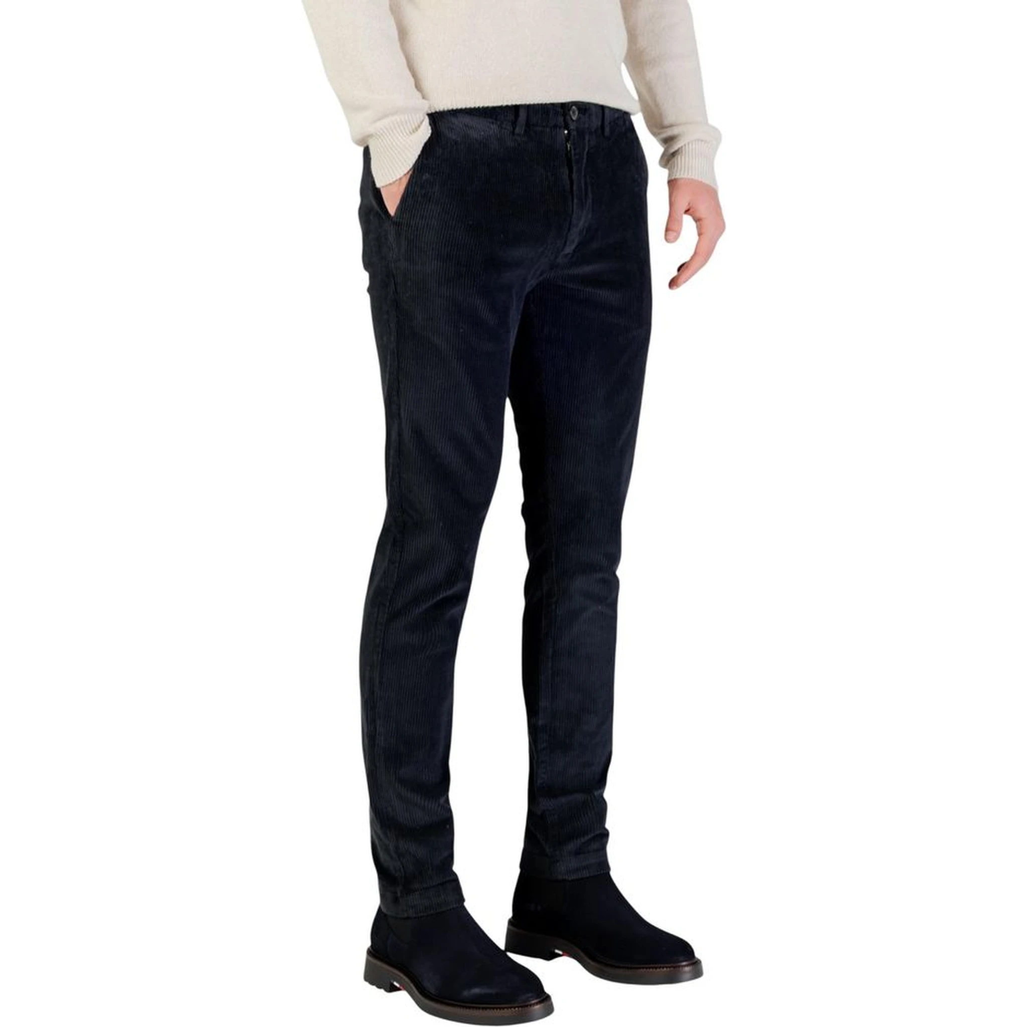 Blue Cotton Casual Pants