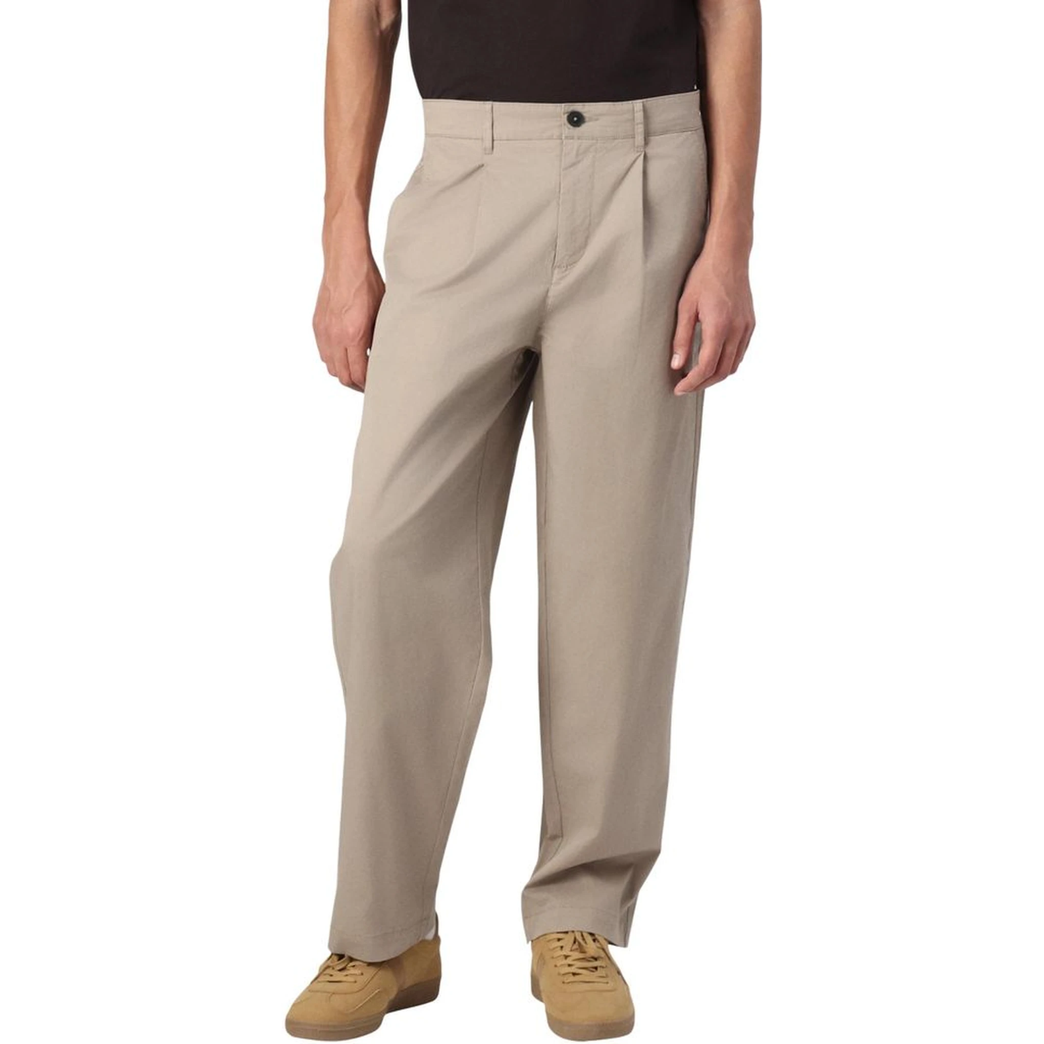 Beige Cotton Casual Pants