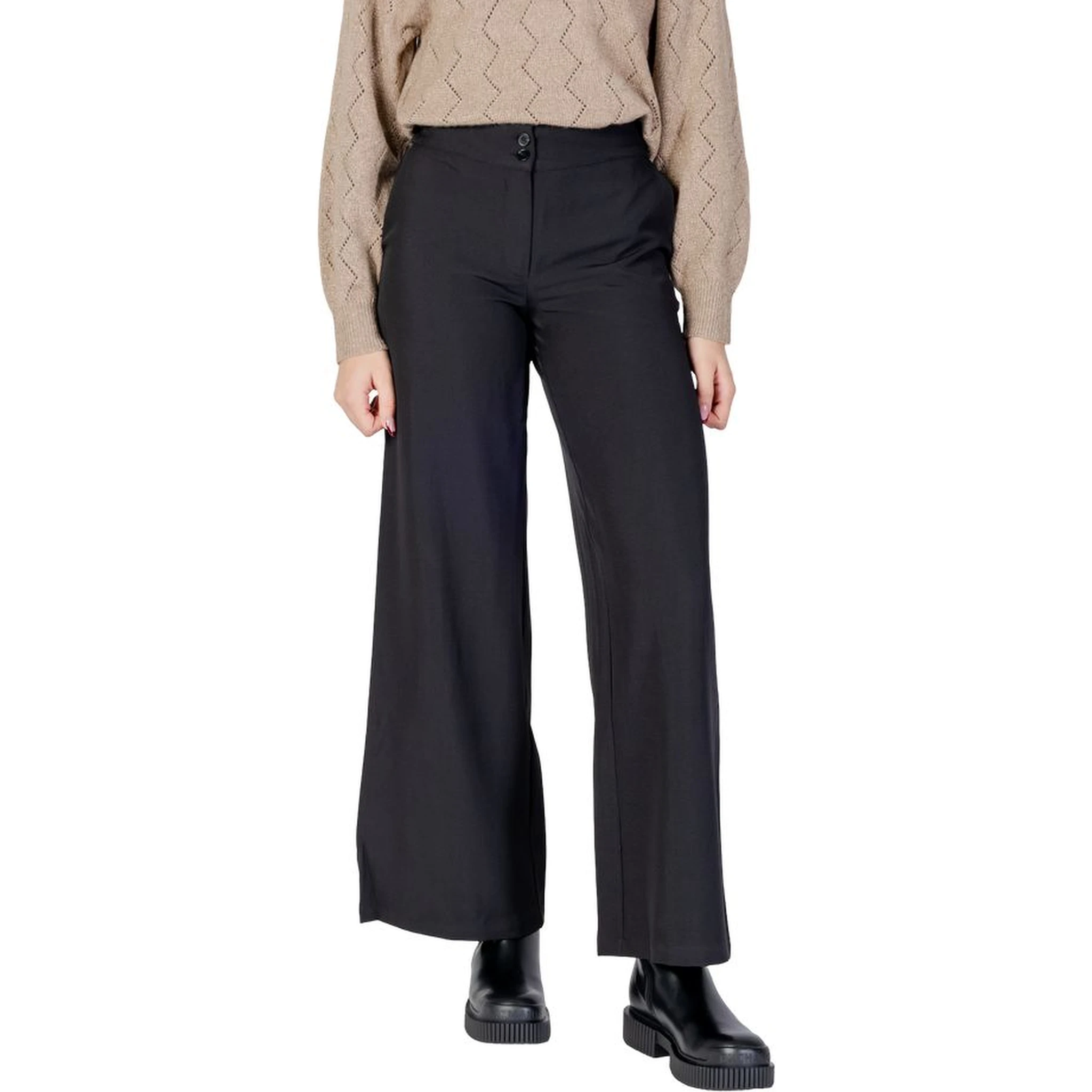 Black Polyester Flared Pants