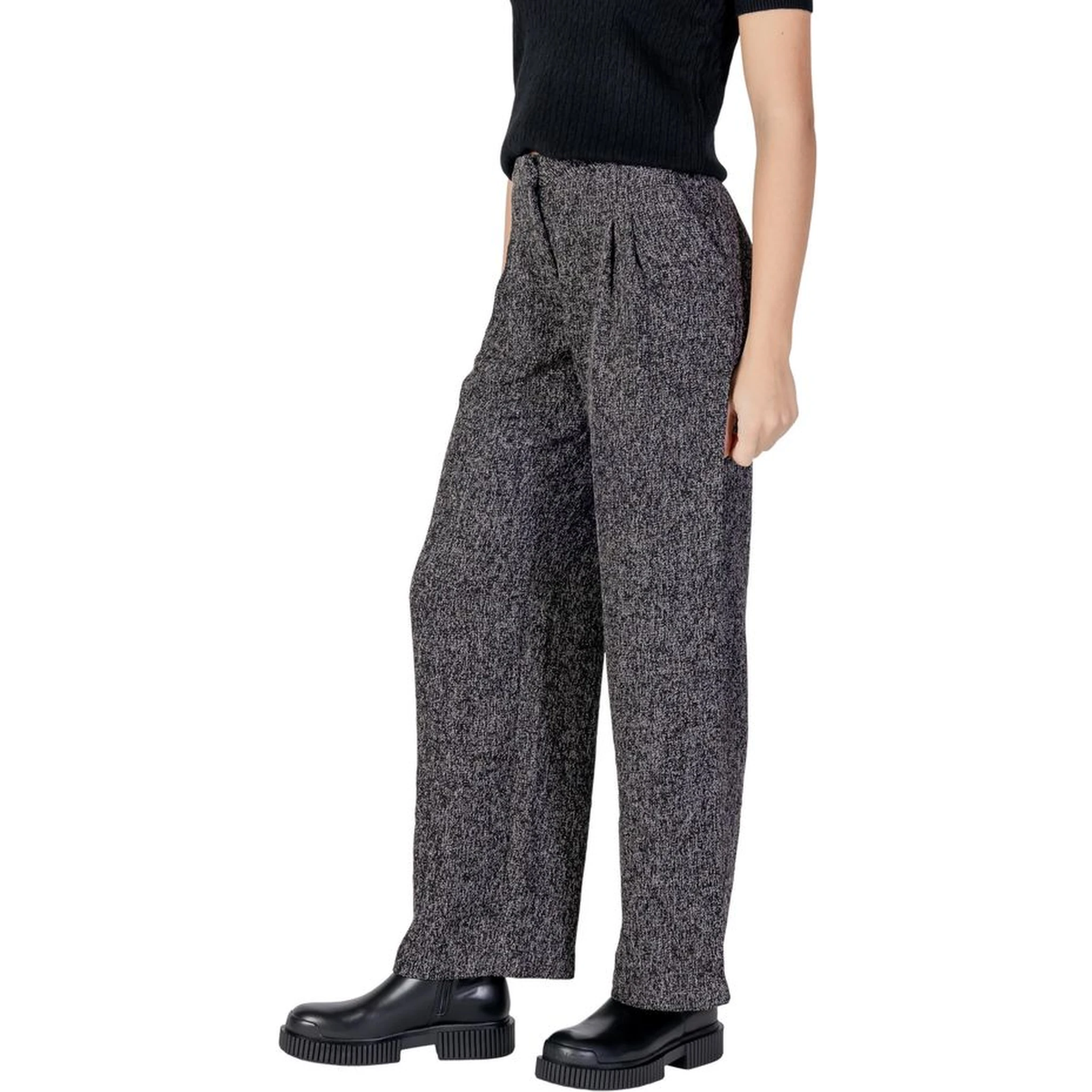 Black Polyester Flared Pants